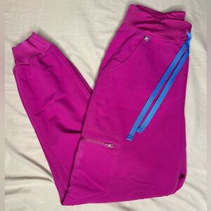 Figs Pink Jogger Scrub Pants with Blue Details
